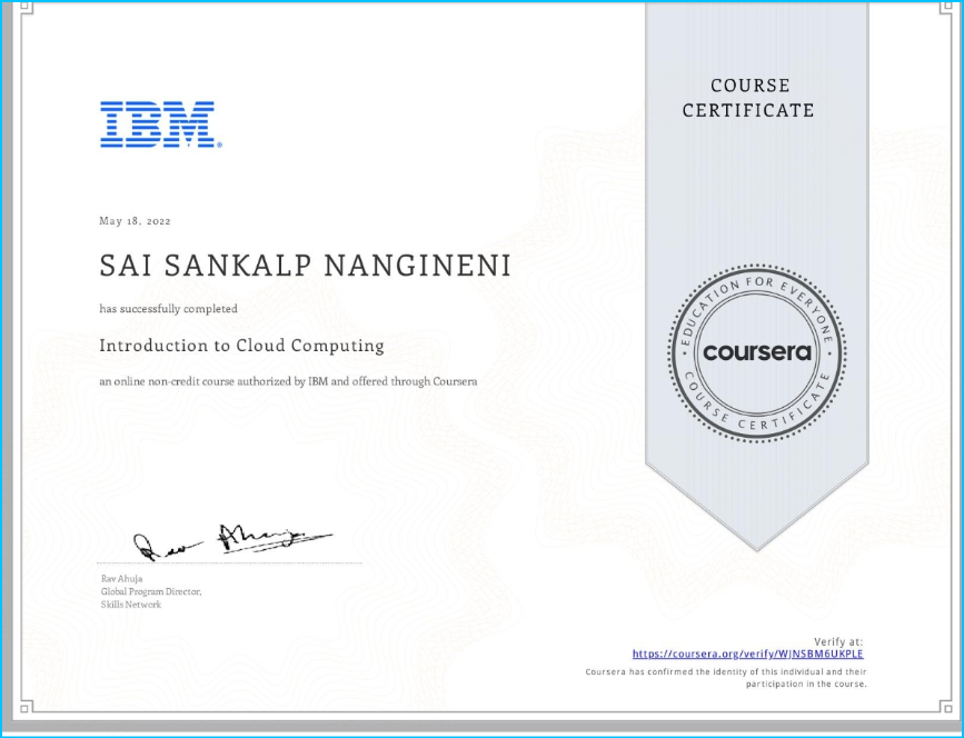 Sai Sankalp Nangineni Cloud Computing 2022